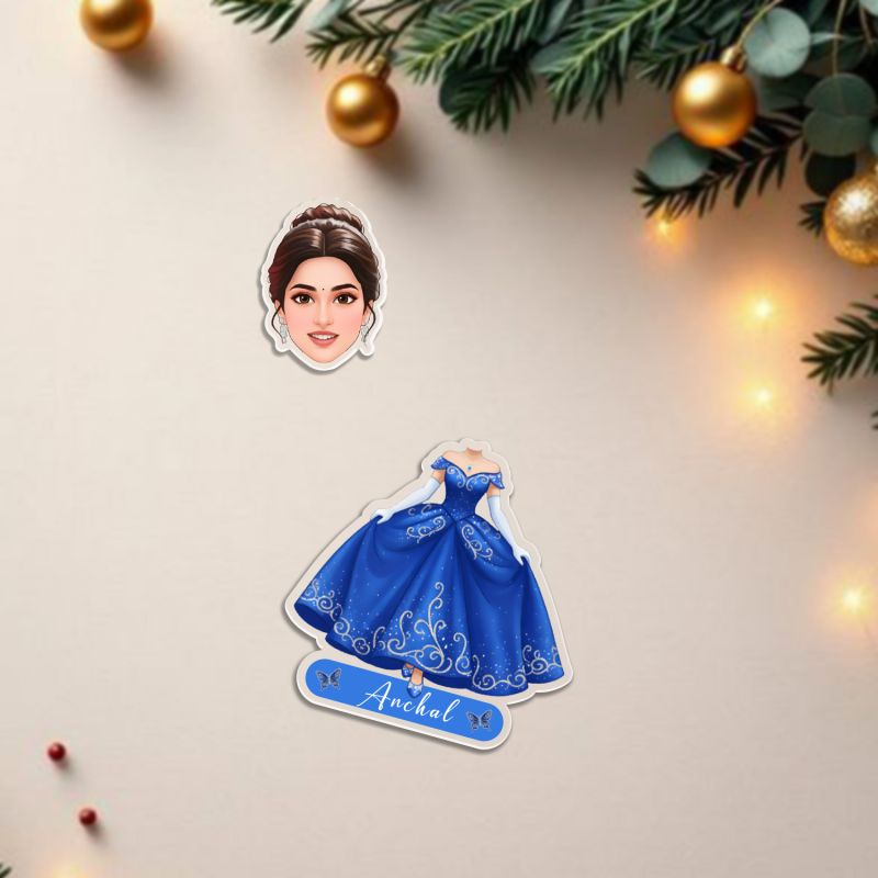 Personalized Cinderella Princess Blue dress Bobblehead Caricature Theme for Kids Birthday Gift, Kids Room & Home Decor Birthday Return Gift for Girls Battery Powered Shaking Head